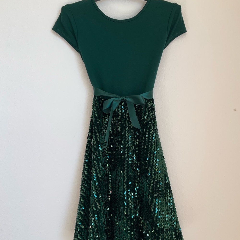 Green Sequin Dress with Bow